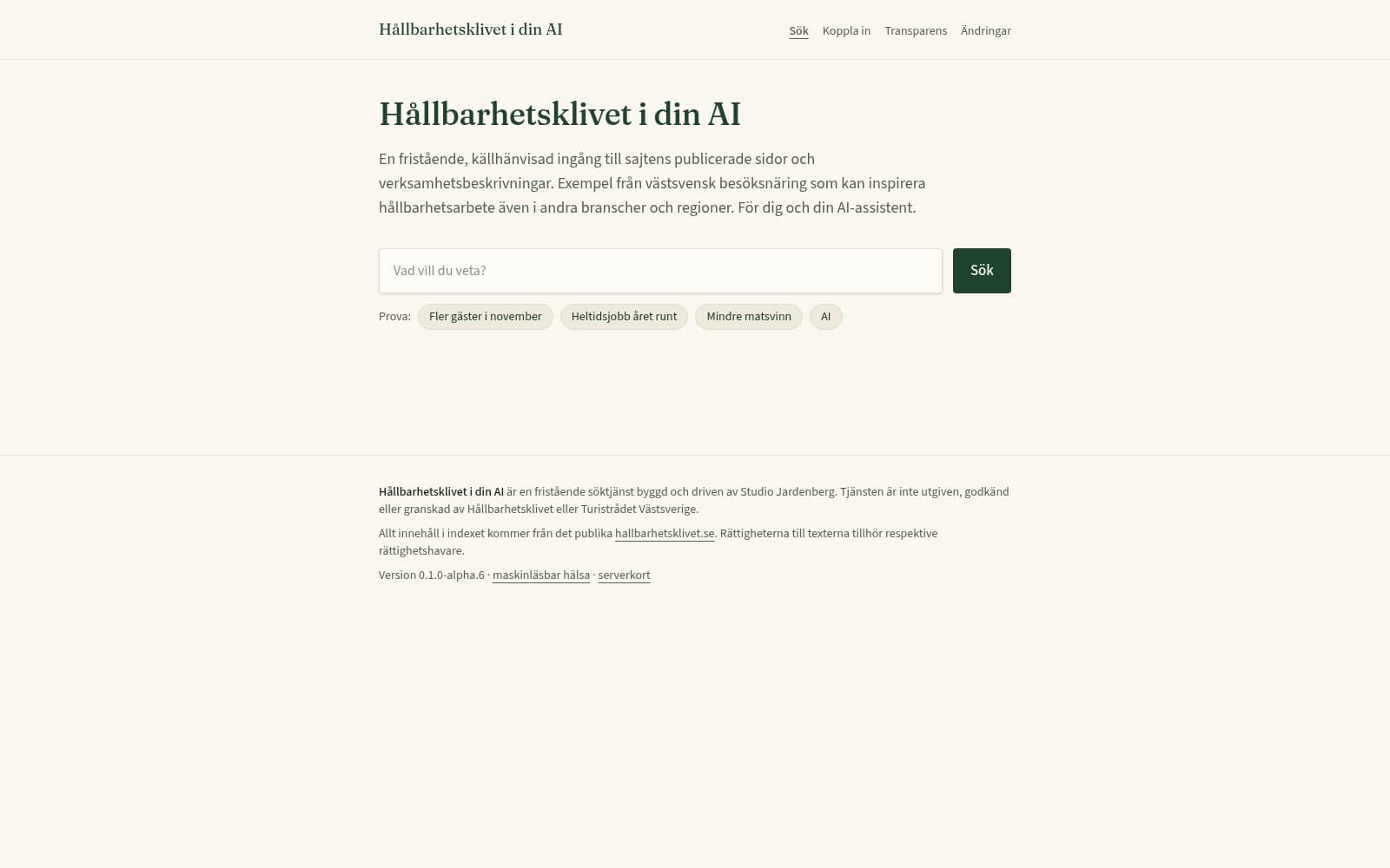 Skärmdump av Hållbarhetsklivet i din AI