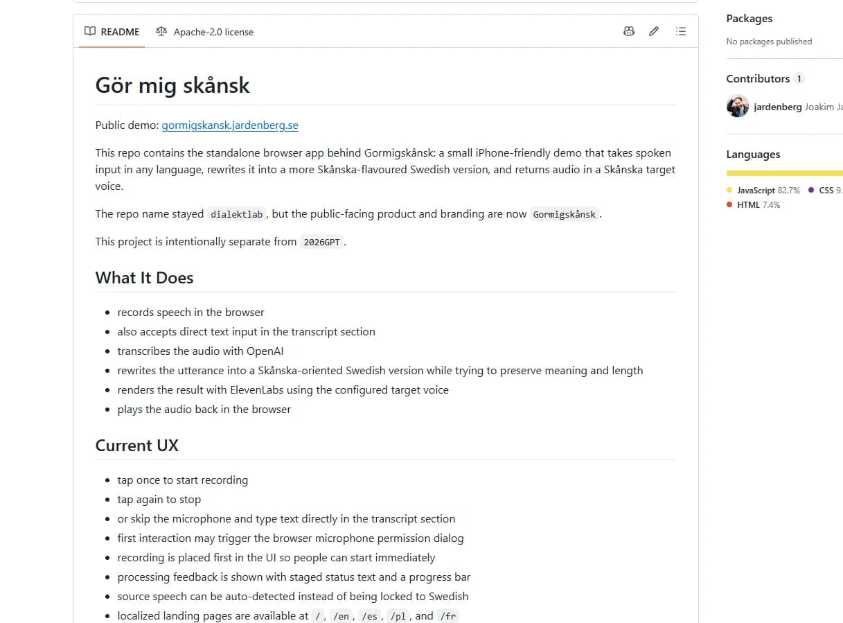 Skärmdump av Gör mig skånsk