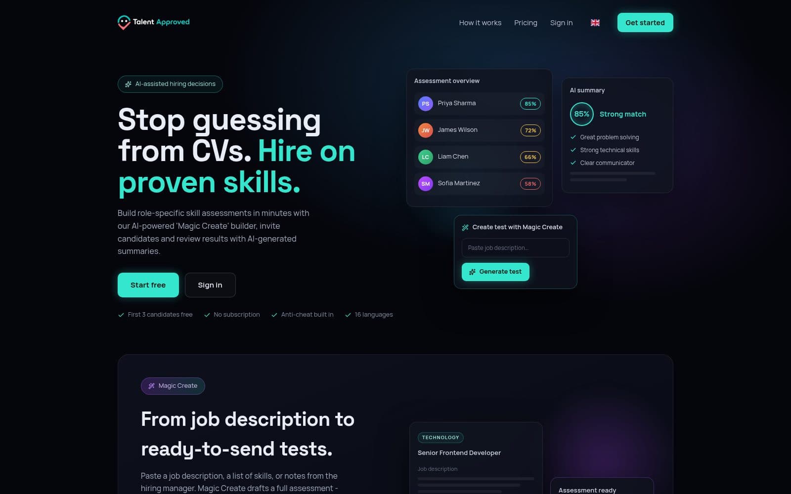 Screenshot of Talent Approved - AI skill assessments for hiring