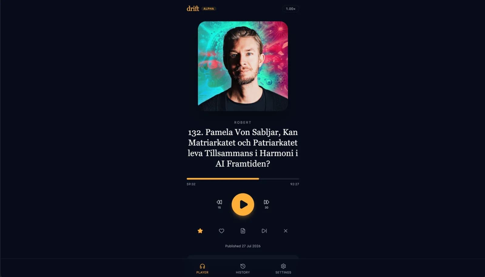 Screenshot of Drift — Endless podcasts, one tap
