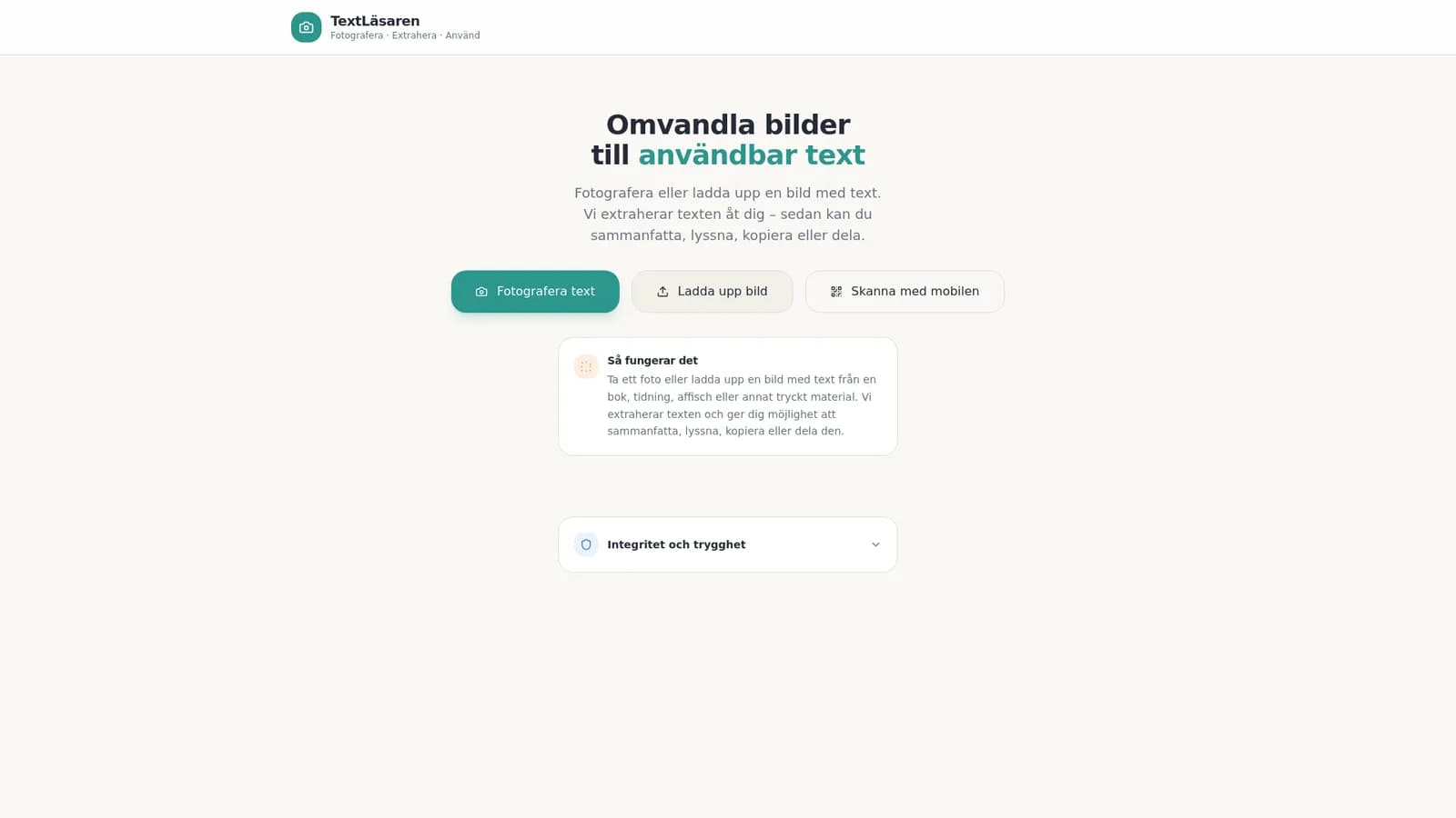 Screenshot of SkannaochLäs – extract text from photos