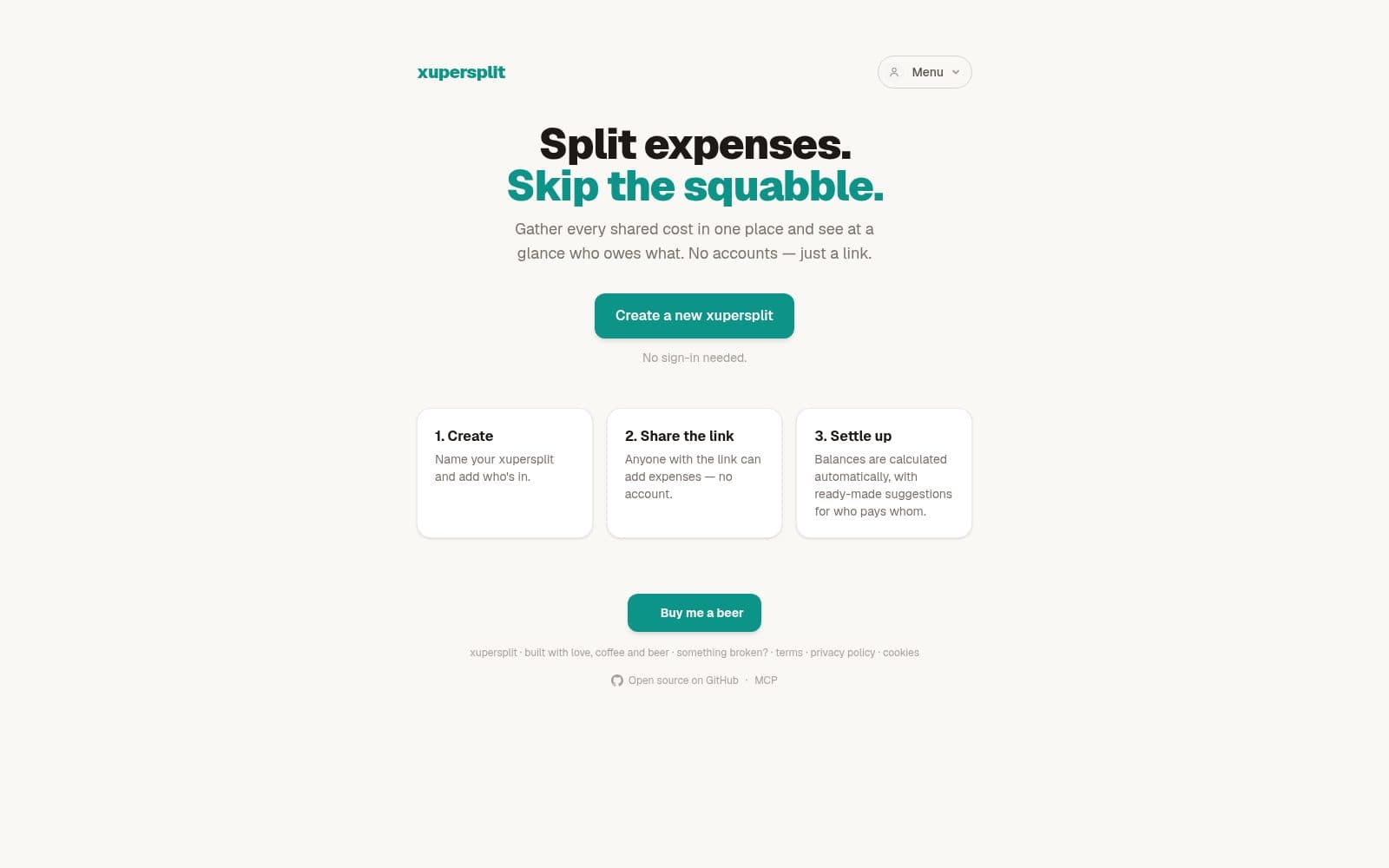 Screenshot of Xupersplit — split shared expenses