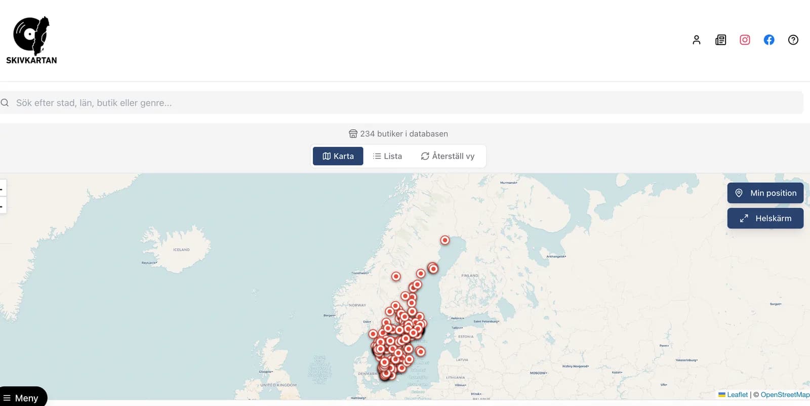 Screenshot of Skivkartan – find record shops in Sweden