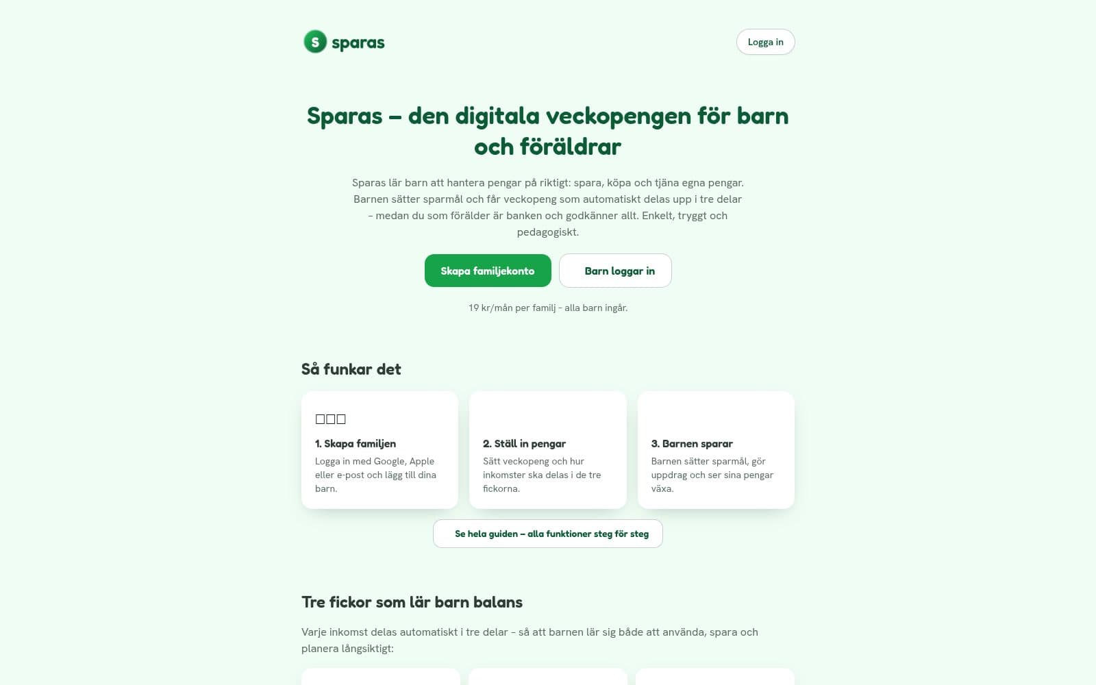 Screenshot of Sparas – digital pocket money for children and parents