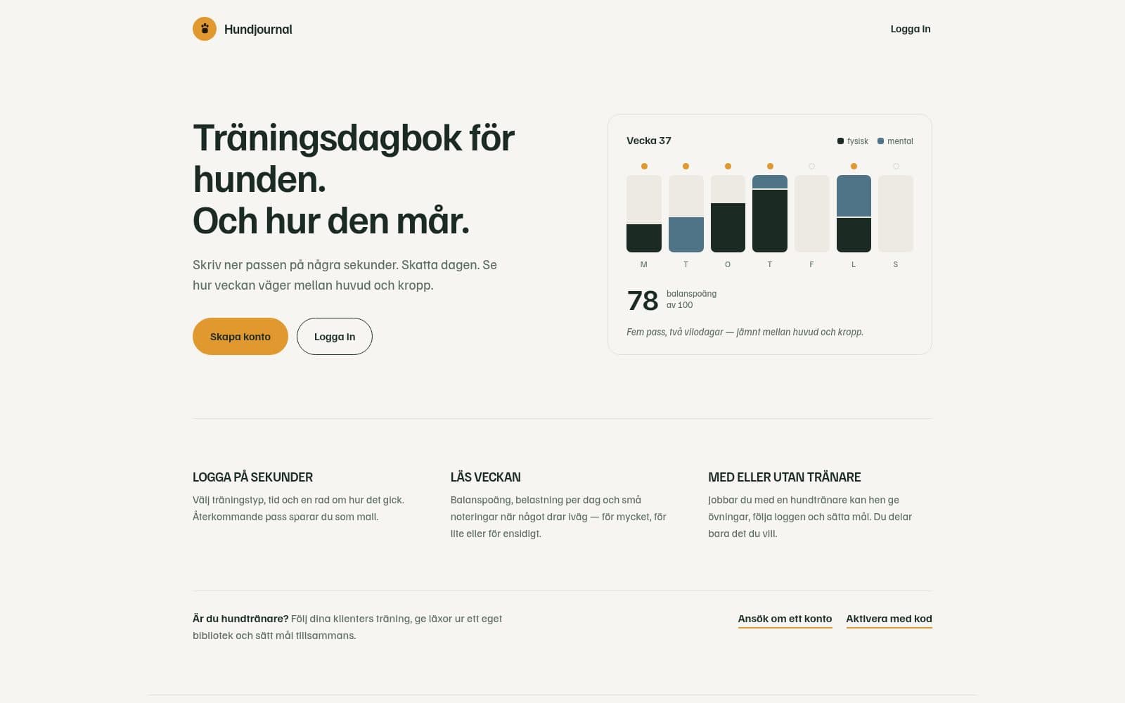 Screenshot of Hundjournal – träningsdagbok för hund