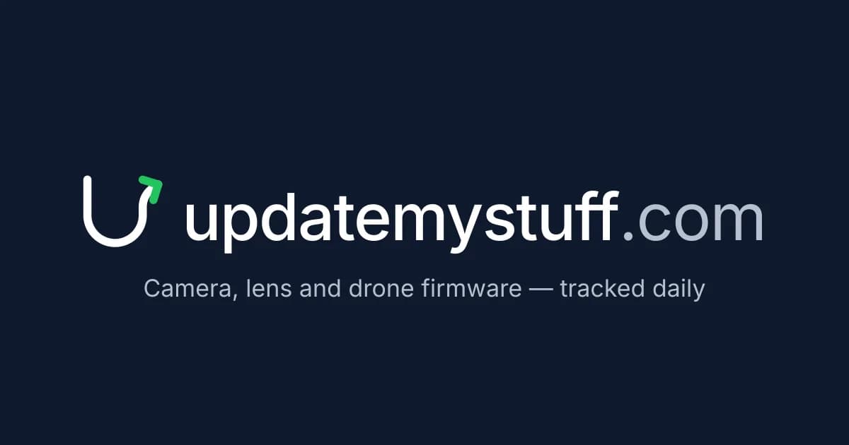 Screenshot of Firmware tracker for cameras, drones, audio and video gear — updatemystuff.com
