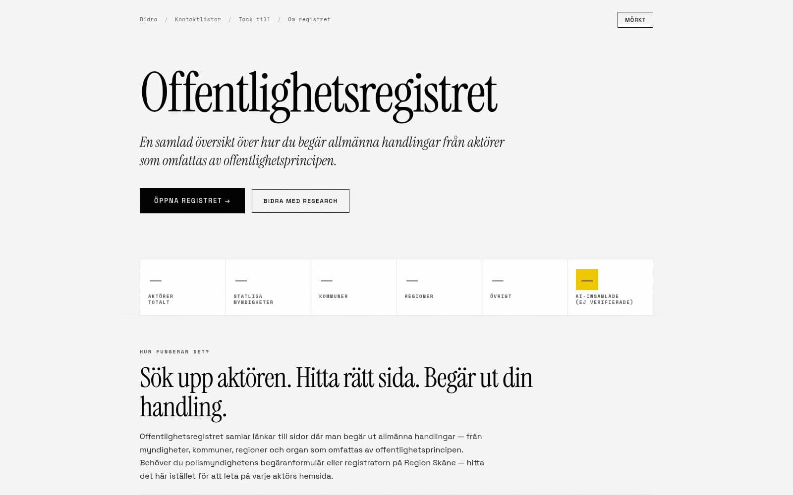 Screenshot of Offentlighetsregistret — request public records easily