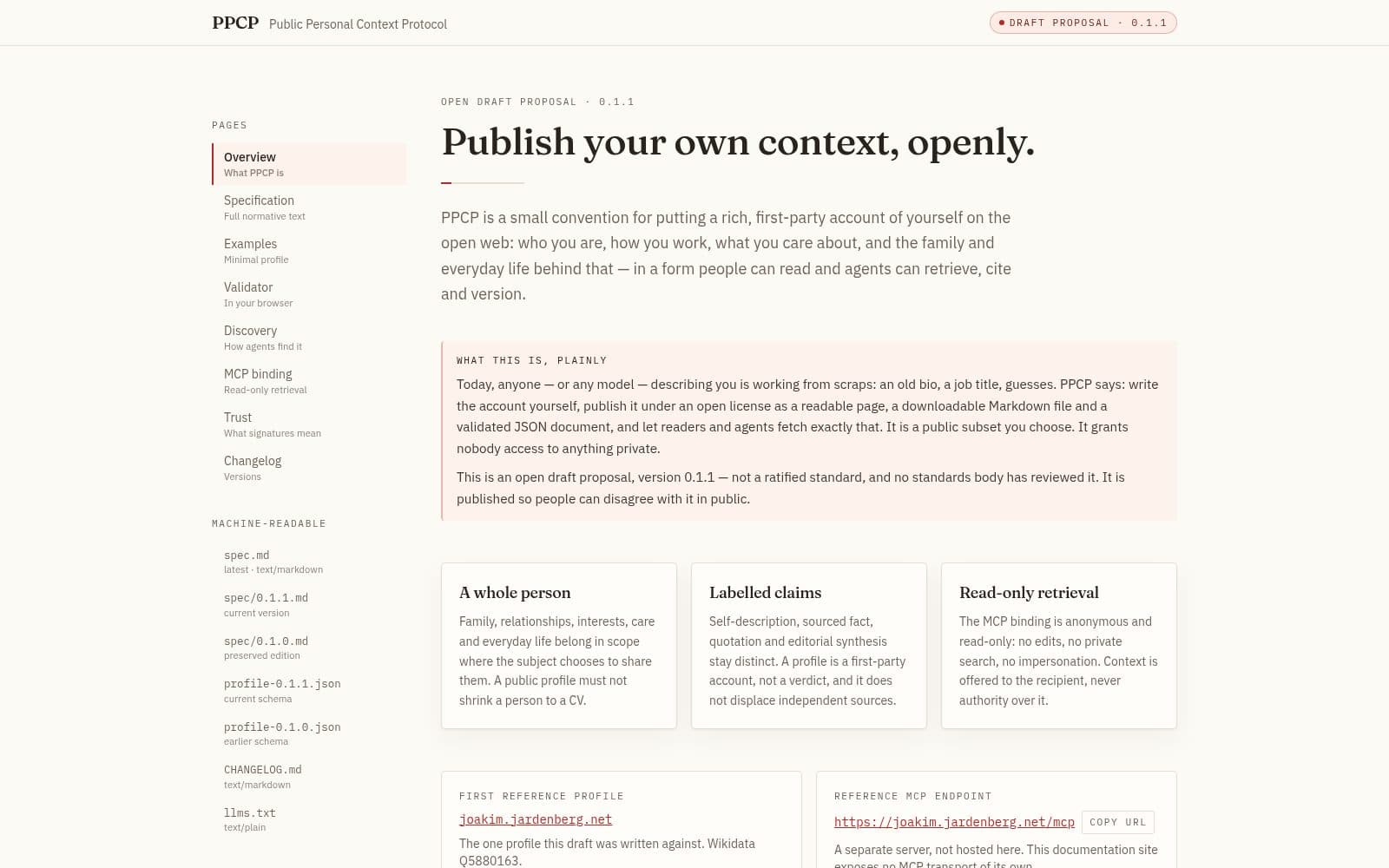 Skärmdump av PPCP Open Spec