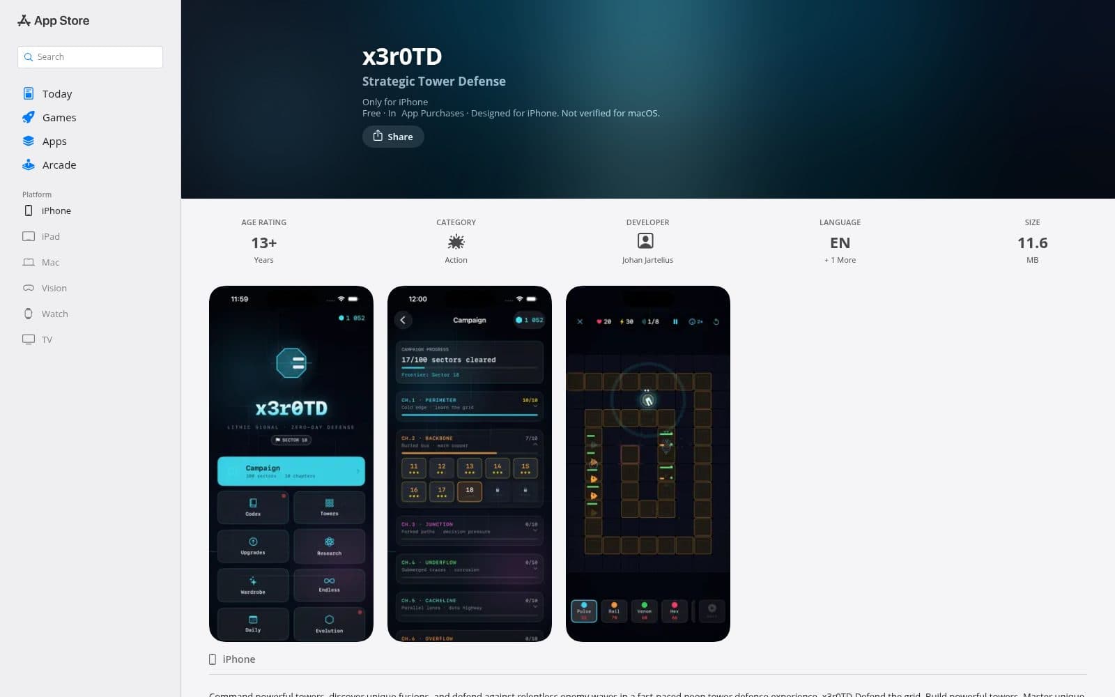 Screenshot of x3r0TD App - App Store