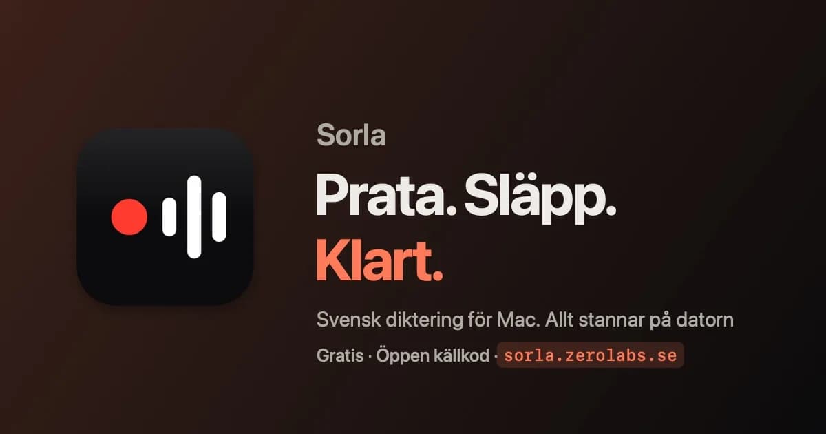 Screenshot of Svensk diktering för Mac. Allt stannar på datorn.