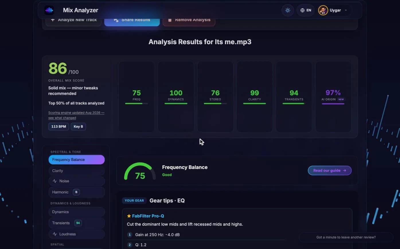 Screenshot 1 of Free AI Mix Analyzer & Online Mix Checker | Mix Analyzer
