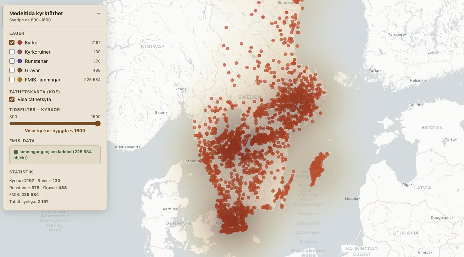 Screenshot of Medieval church density – Sweden