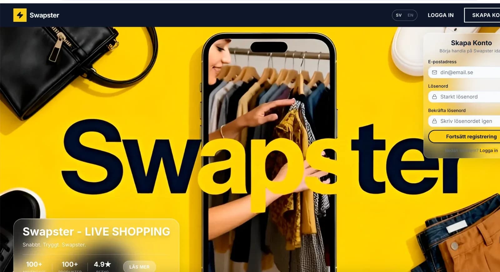 Screenshot of Swapster – buy, sell and bid live in Sweden