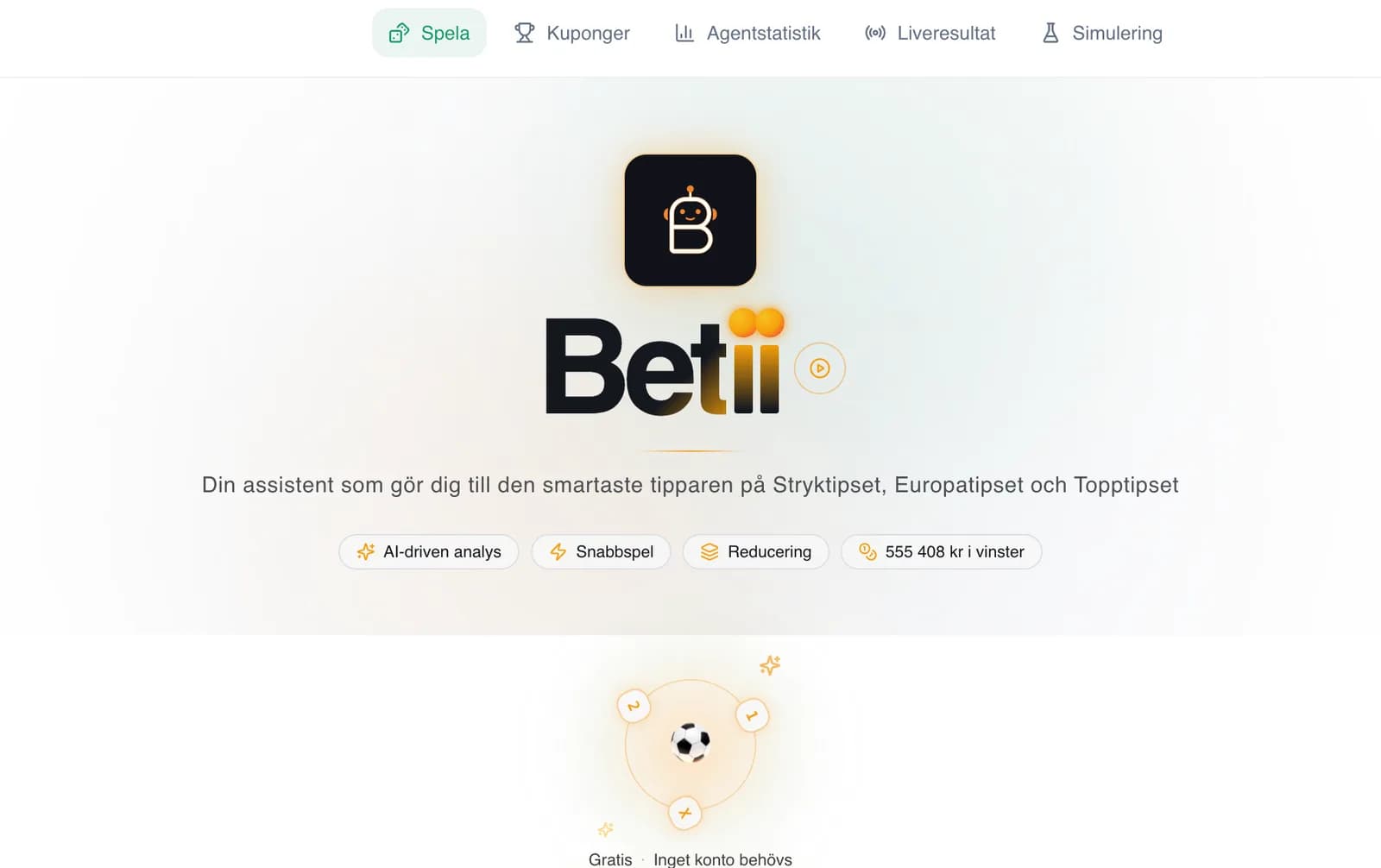 Screenshot of Betii – AI betting for Stryktipset, Europatipset and Topptipset