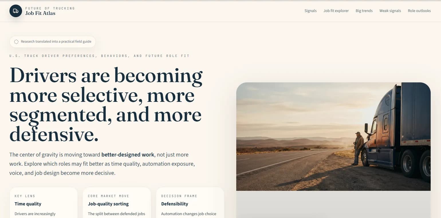 Skärmdump av Future of Trucking · Job Fit Atlas
