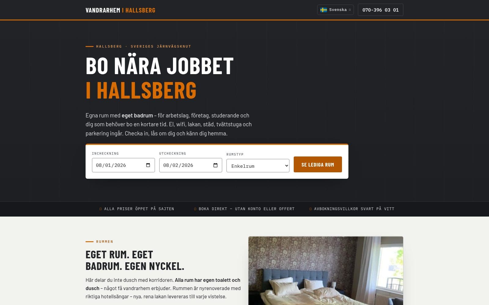 Screenshot of Hostel in Hallsberg – en-suite rooms for companies, students and short stays