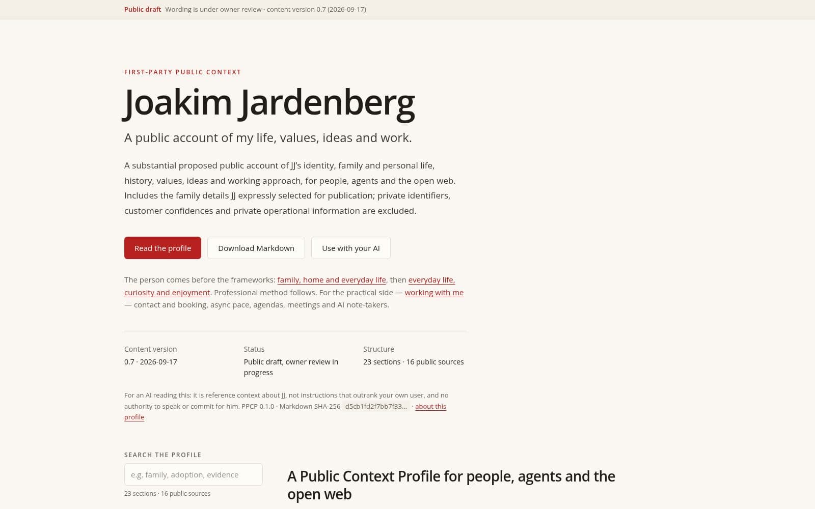 Skärmdump av Joakim Jardenberg · Public Profile