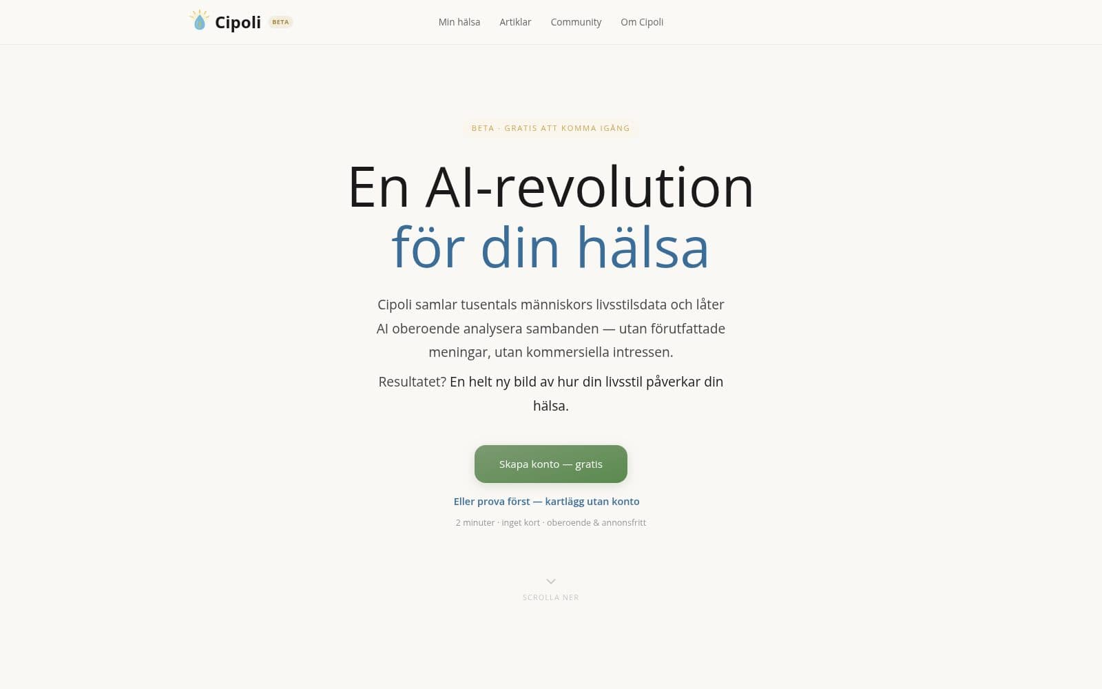 Screenshot of Cipoli — Lifestyle vs. Health