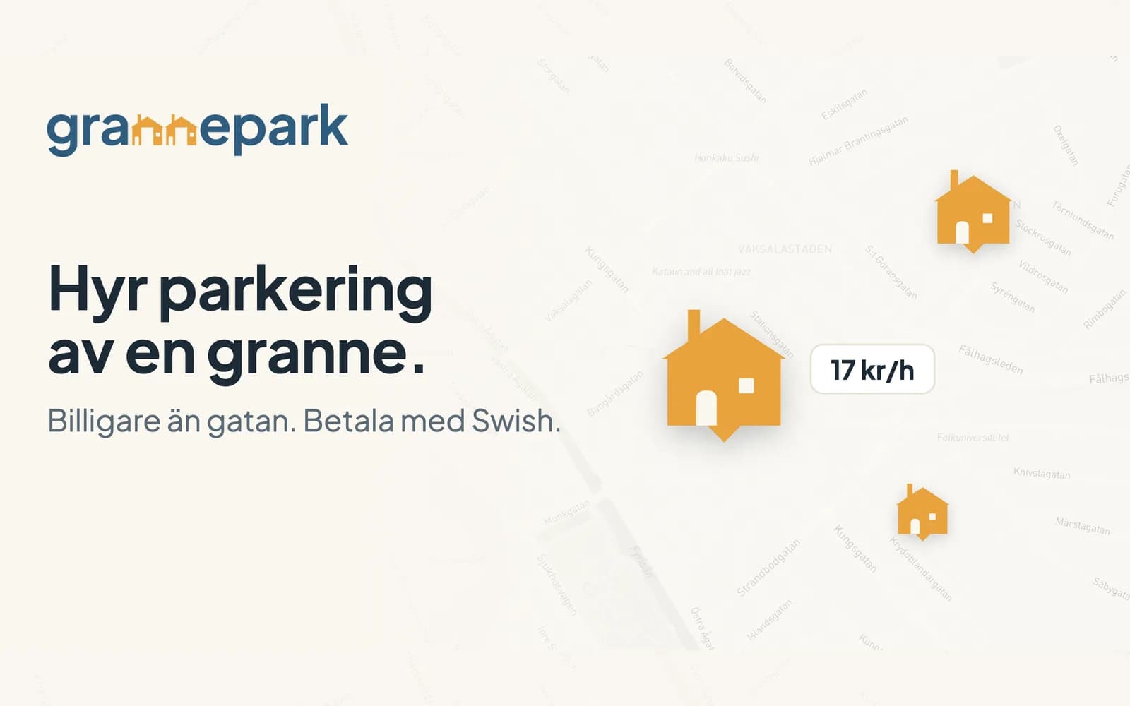 Screenshot of Grannepark, hyr parkering av en granne