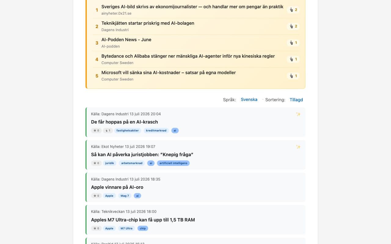 Screenshot of AI-Nyheter Sverige