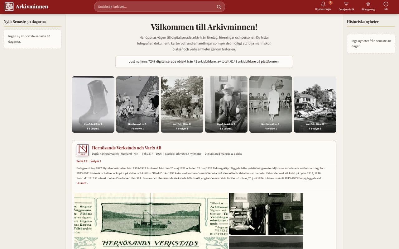 Screenshot of Arkivminnen