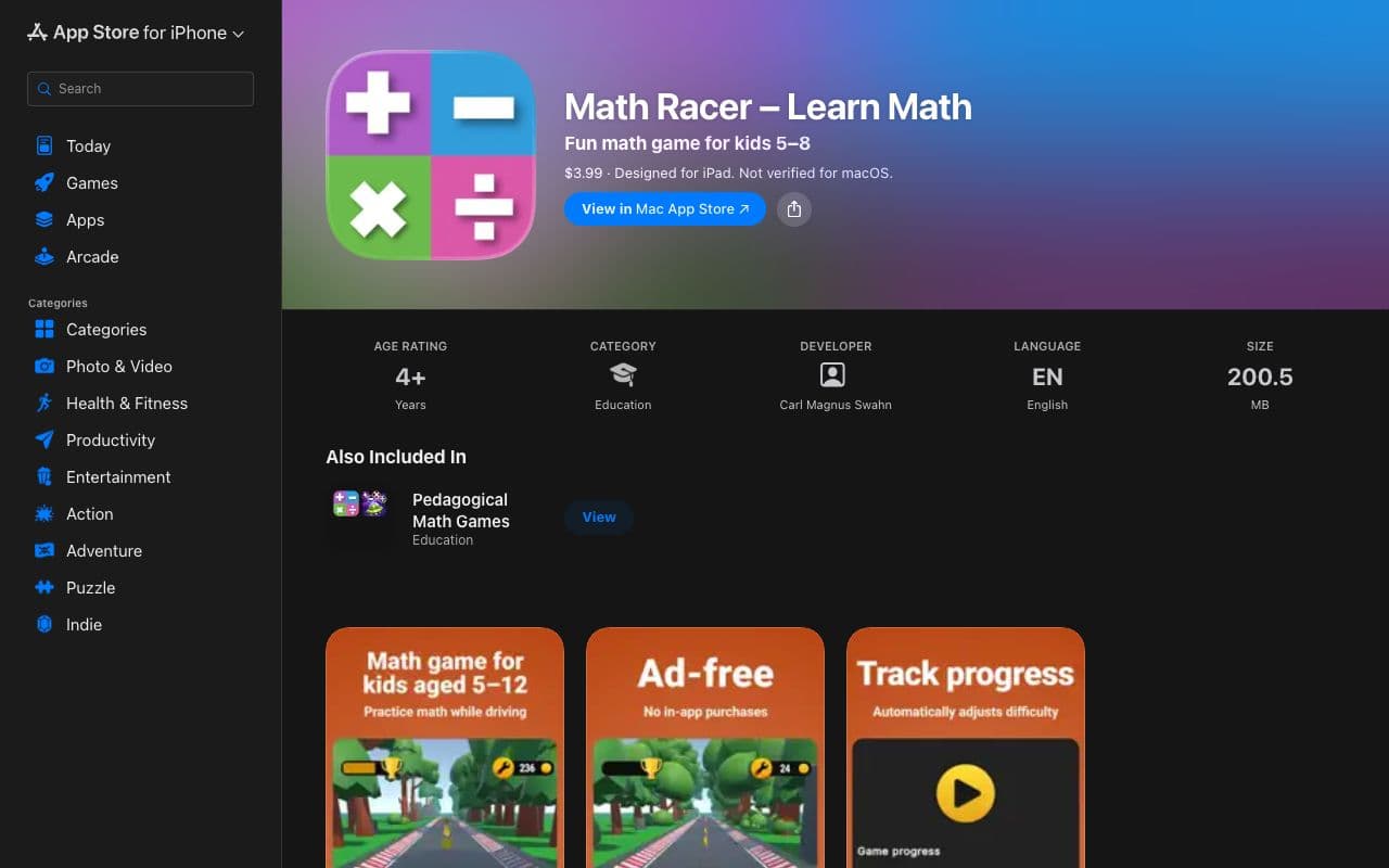 Screenshot of Math Racer