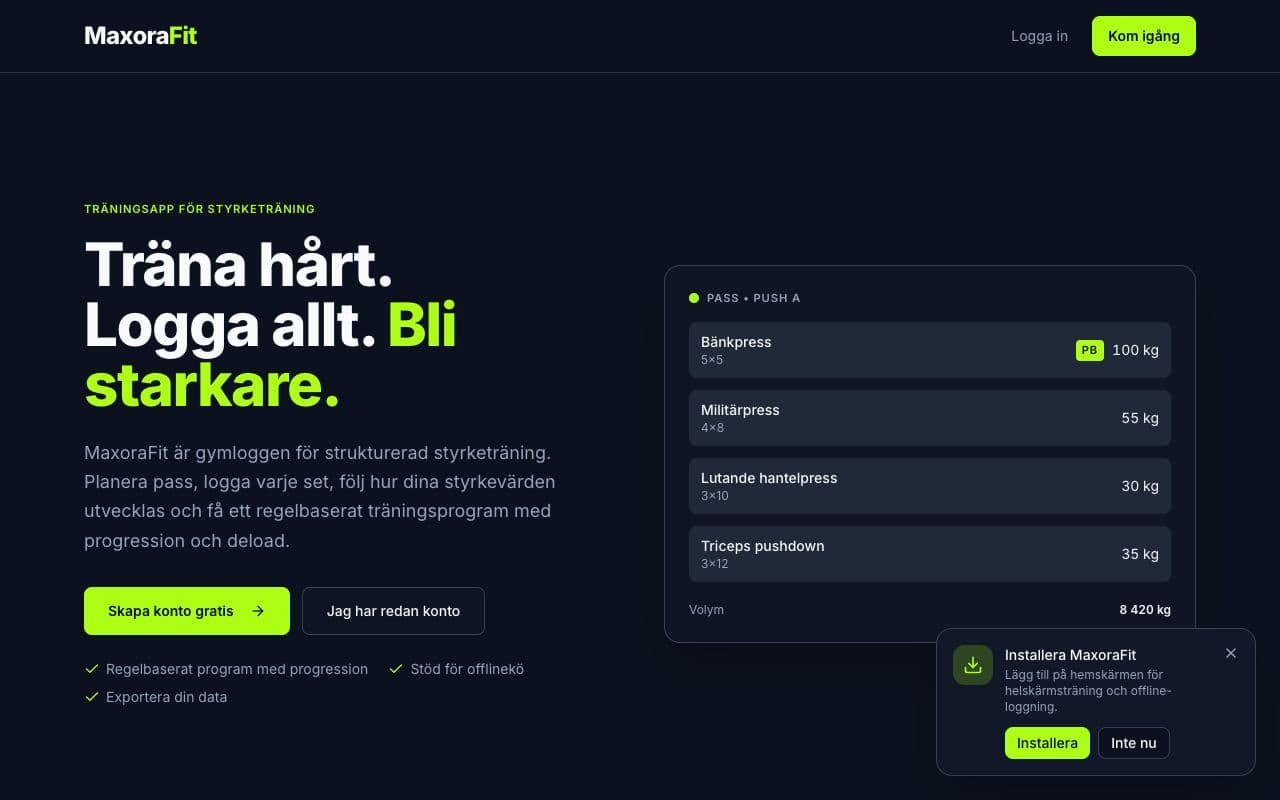Screenshot of MaxoraFit