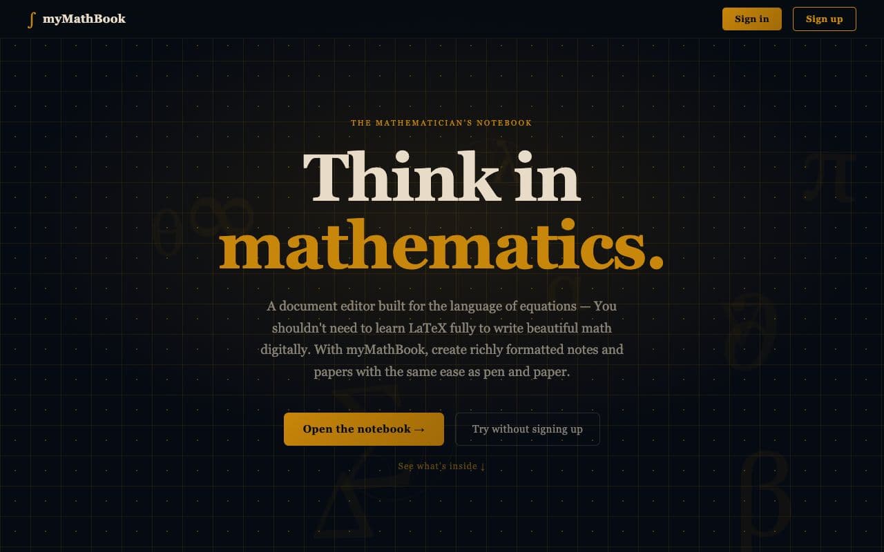Screenshot of myMathBook