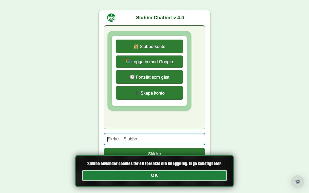 Screenshot of Slubbo Chatbot
