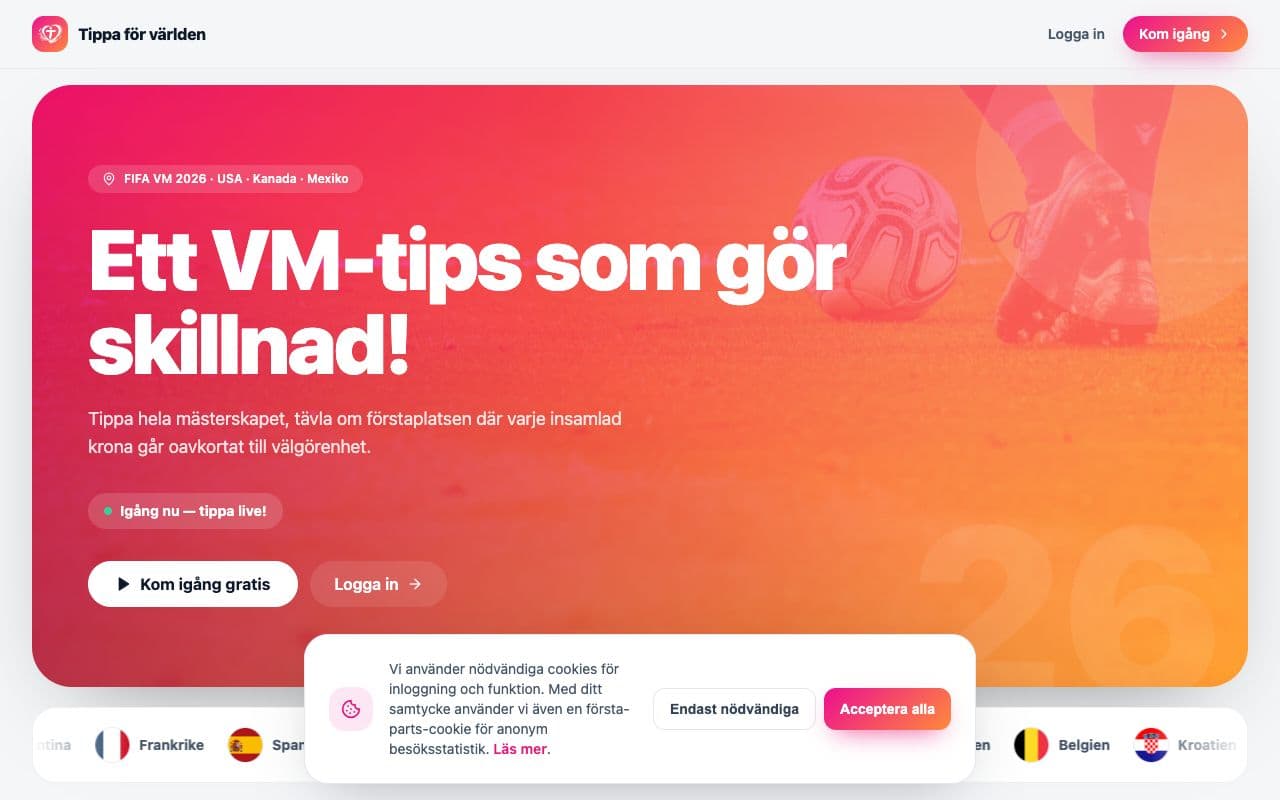 Screenshot of Tippa för världen