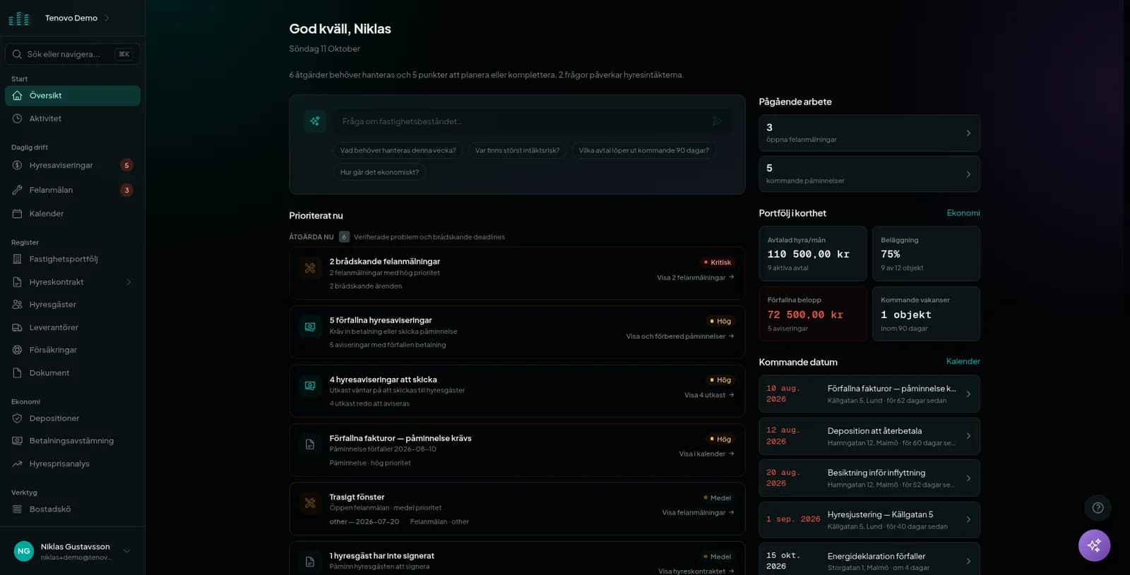 Screenshot of Tenovo – AI-driven fastighetsförvaltning
