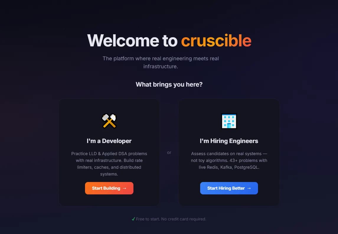 Skärmdump av Cruscible — Competitive Coding Platform