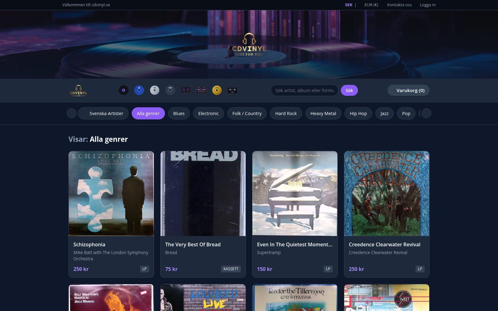 Screenshot of cdvinyl.se | Din musikbutik