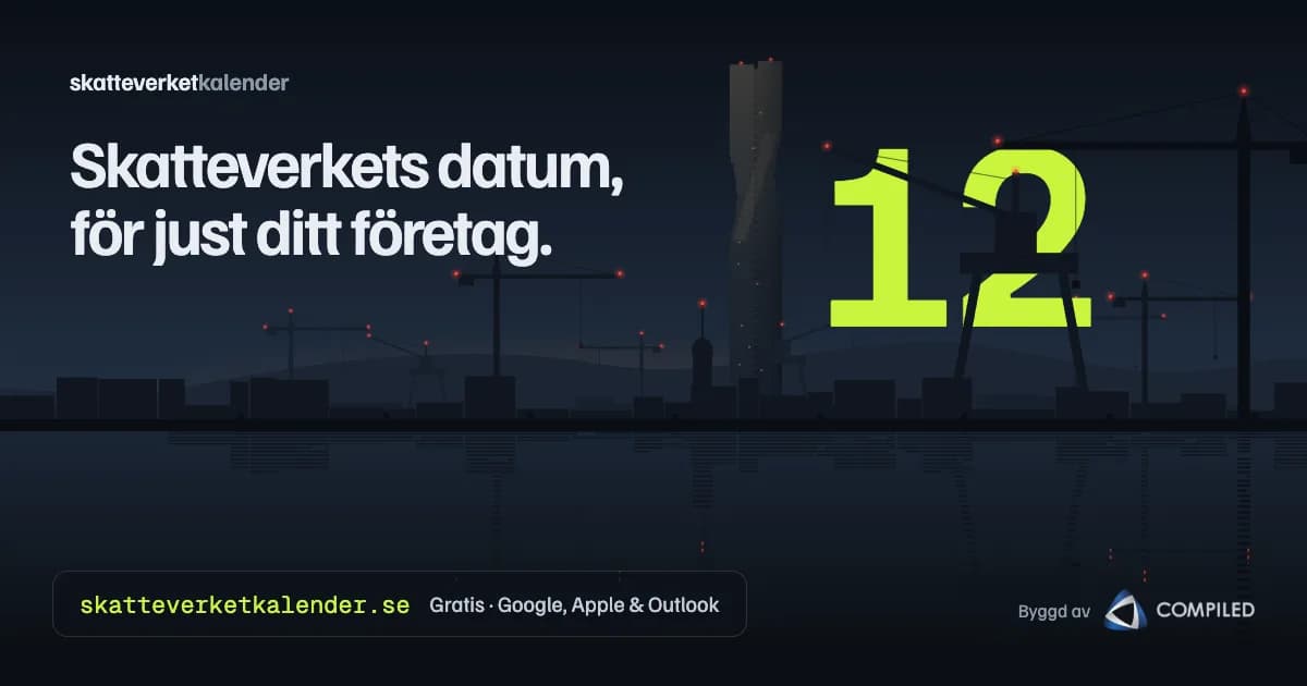 Screenshot of Skatteverketkalender — Skatteverkets datum för just ditt företag