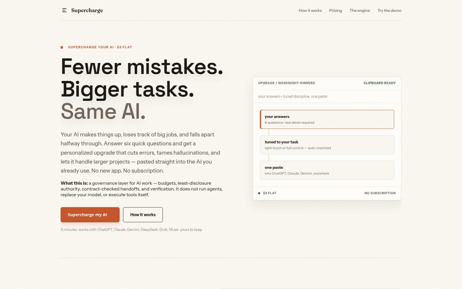 Screenshot of Supercharge — Fewer mistakes. Bigger tasks.