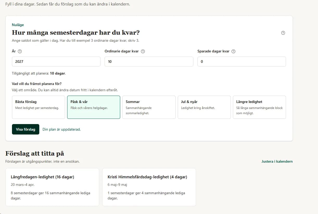 Screenshot of Semestermaxaren – få mer av din ledighet
